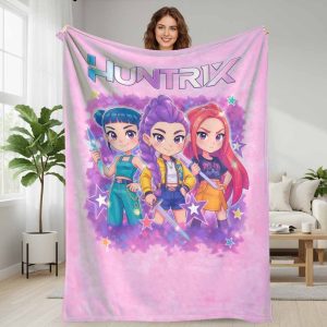 Huntrix Girl Squad Flannel Blanket  Colorful Anime Art Print with Star and Sword Elements  Soft Cozy Lightweight Throw for Bedroom  Sofa  Office Nap  Birthday Gift  Travel  and Home Decor