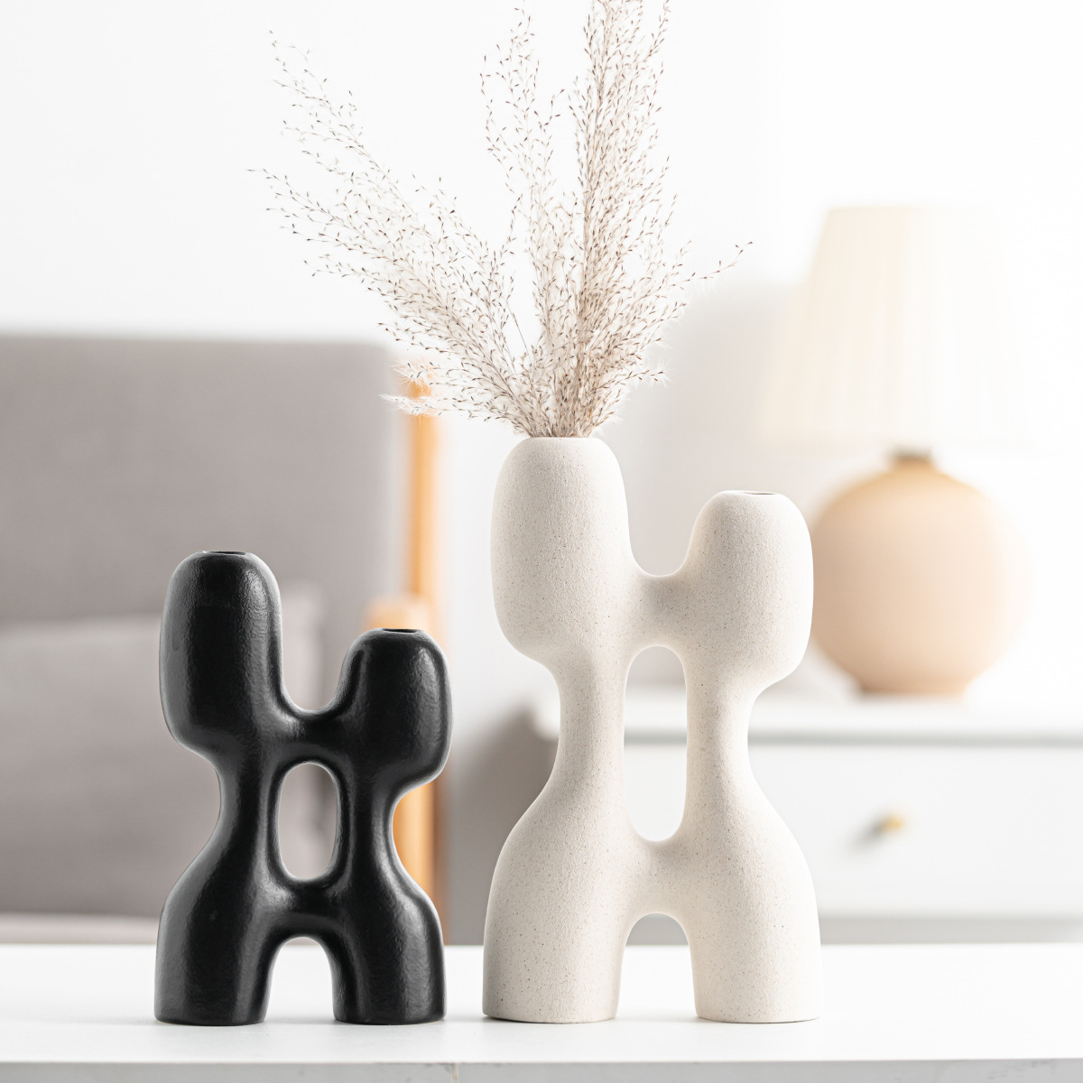 Damon abstract irregular black and white wasabi style ceramic ornaments modern simple design high-end decoration soft decoration