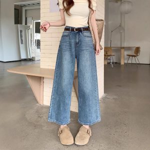 Real shot~ American retro wide-leg jeans for women in spring and summer high-waisted slimming versatile nine-point pants