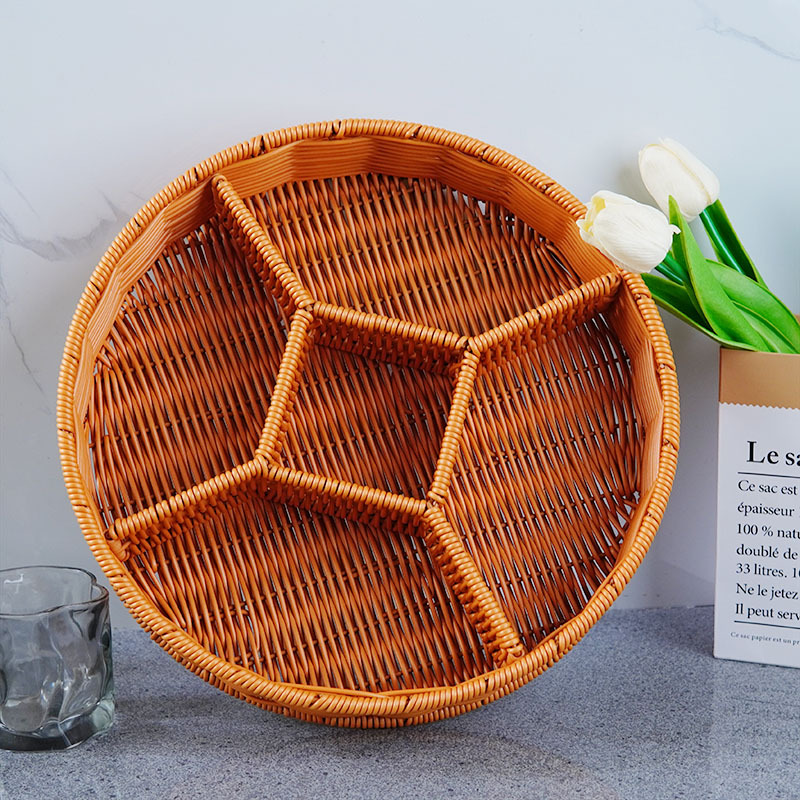 Imitation rattan dried fruit plate nut storage basket picnic fruit basket partition basket home use melon seed snacks placement plate
