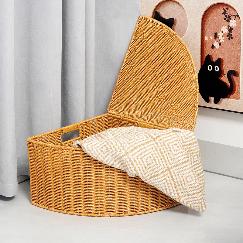 Corner shading fan-shaped corner storage box imitation rattan clothing sorting box large wardrobe corner storage basket household